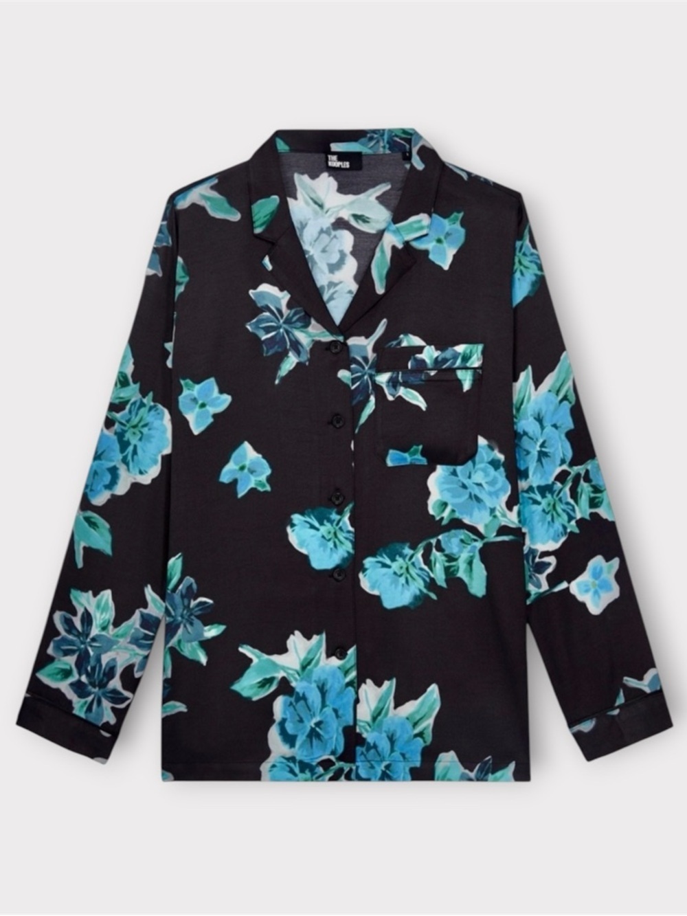 THE KOOPLES French Luxury Black and Teal Floral Button Down Shirt